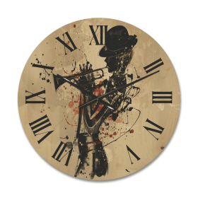 Designart 'Girl Playing Jazz Trumpet' Modern Wood Wall Clock(Size 16" x 16")